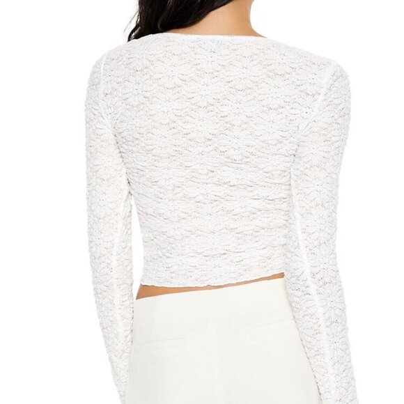 Forever 21 Lace Knit Long Sleeve, V-Neck Hook-&-Eye Crop Top Size Medium NWT - Picture 3 of 4